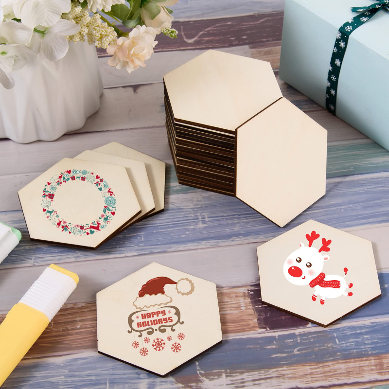 Christmas Craft Embellishment - Dischi Esagonali in Legno Grezzo da